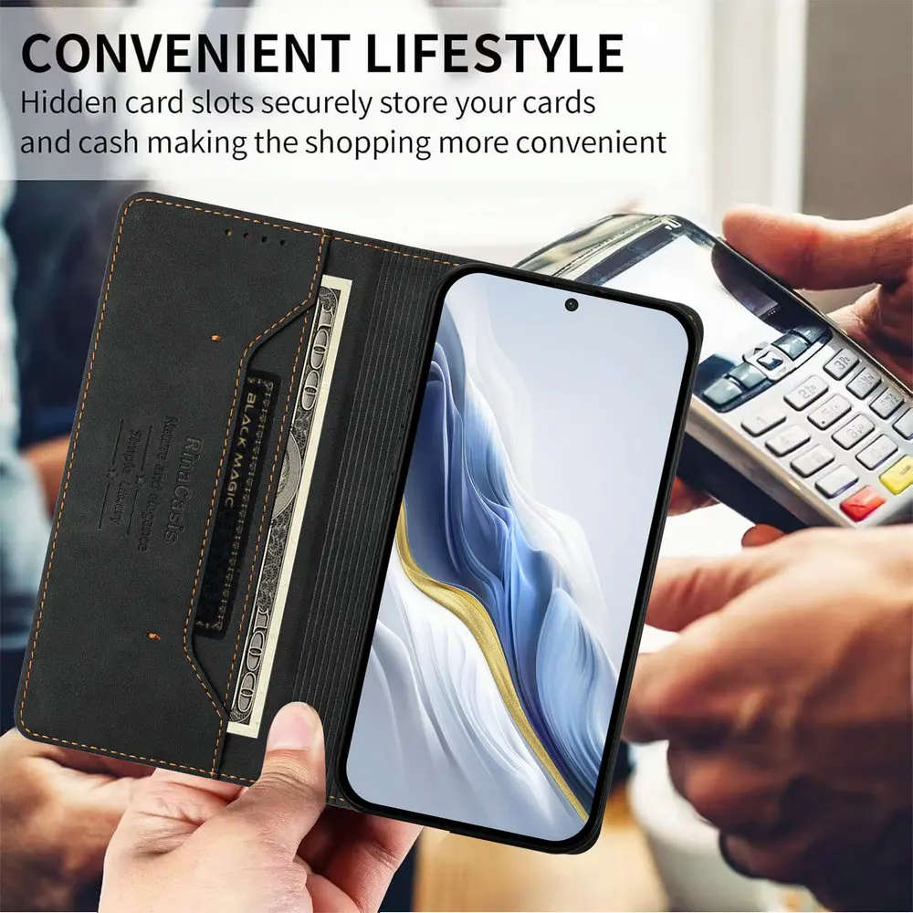 Premium RFID Leather Wallet Magnetic Phone Case Cover, 5G/4G Compatibility