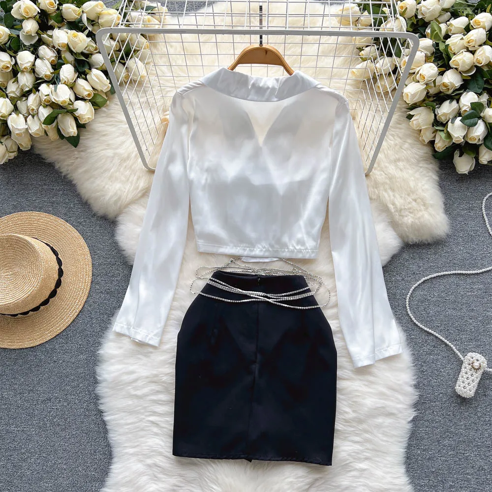 【Honi Anne】Punching Blouse Two-Piece Mini Skirt H Han Queen Women's Summer 2-Piece Casual two piece