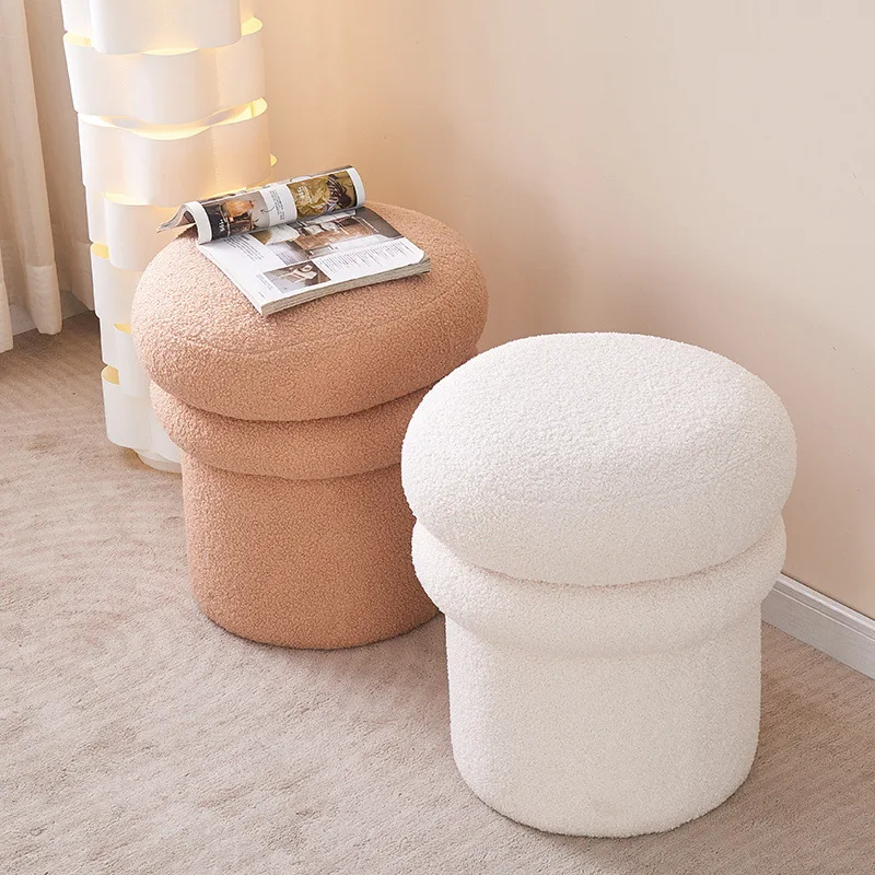 Nordic Cream Style Home Children\'s Cute Mushroom Round Stool with Velvet Change Shoes Stool Foot Step Makeup Small Stool