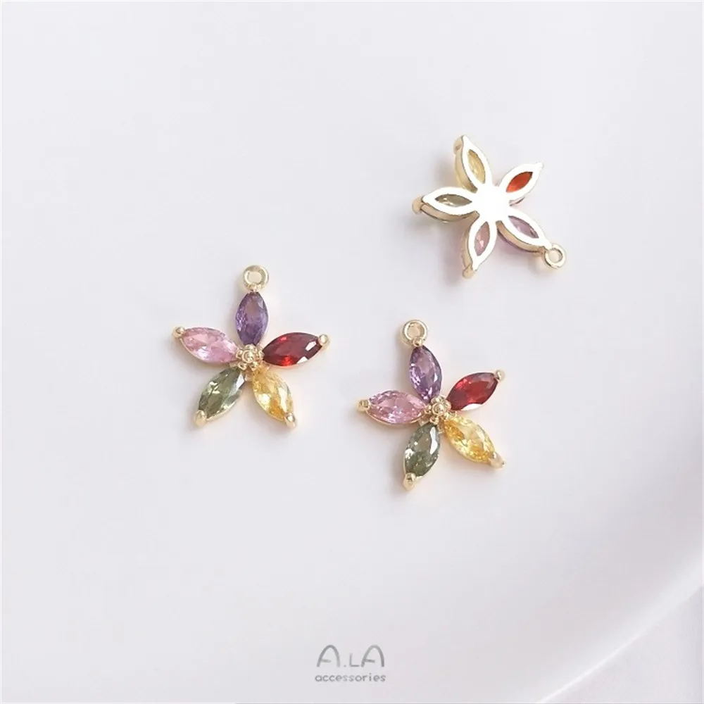 14K 골드 상감 컬러 지르콘 시리즈 꽃 무지개 눈 펜던트 DIY 귀걸이 목걸이 쥬얼리 참 펜던트 K453
