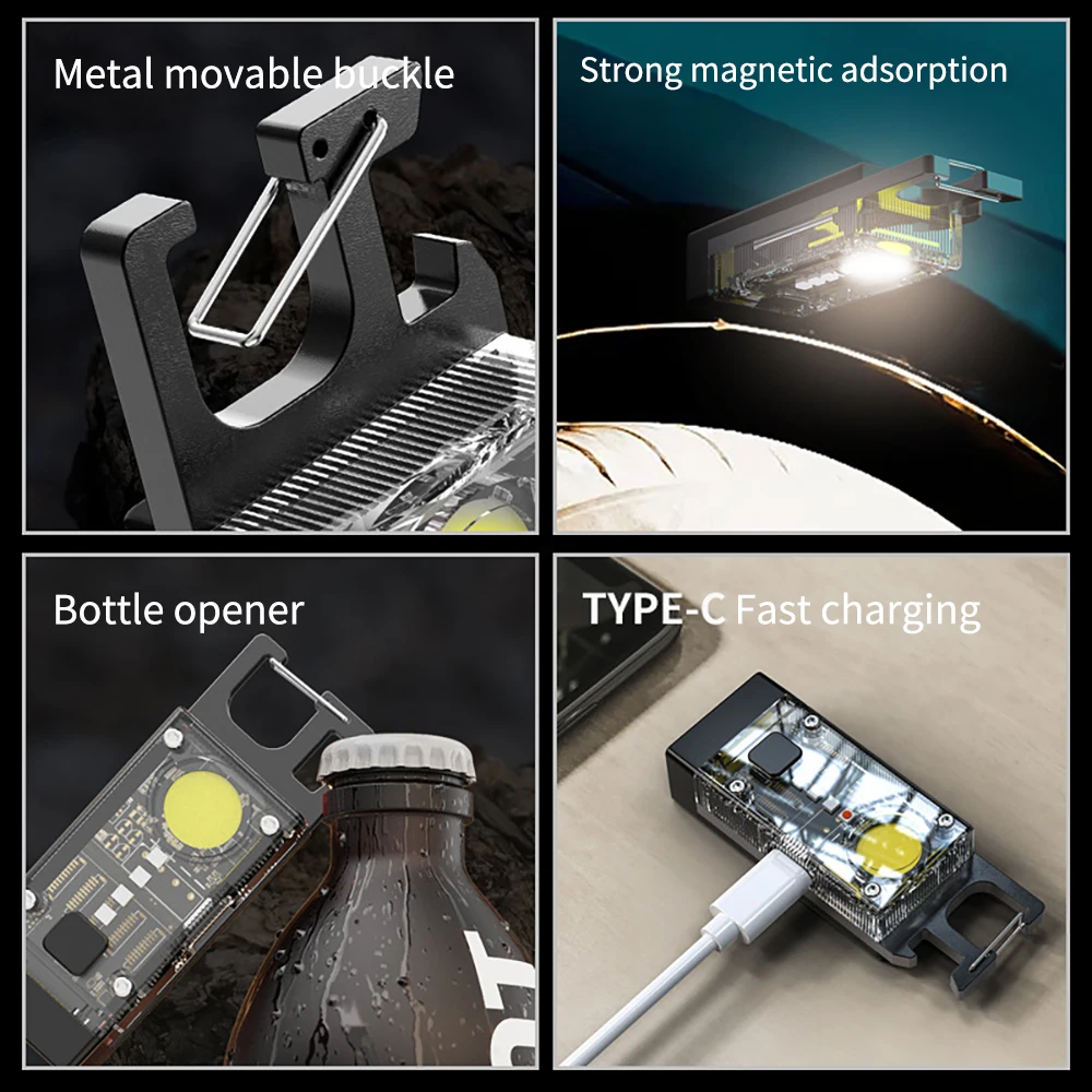 Mini EDC Solar LED Flashlight Multifunctional Keychain Torch USB Charging COB Camping Lantern Floodlight with Strong Magnetic camping light portable flashlight portable lanterns camping lamp camping lantern keychain work light portable work lights portable work light portable torch