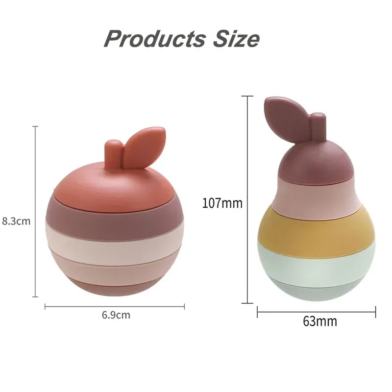 Stacking Fruit Shape Silicone Educational Toy BPA Free Cute Silicone Apple Pear Shape Design Good for Kids Brain Development Toy educational toys stacking puzzle toys cup stacking toys stacking toys
