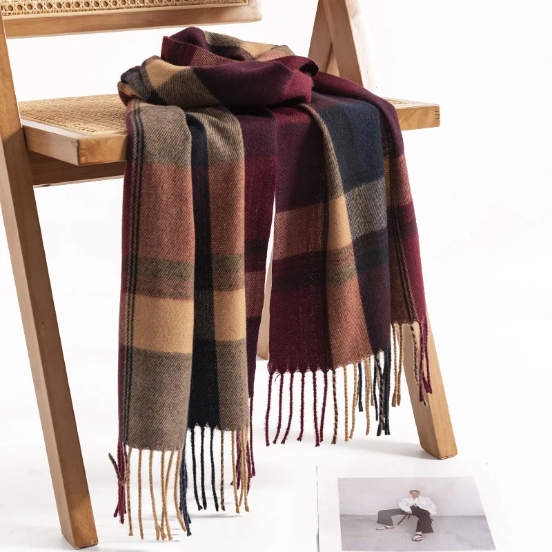 New Trend Large Plaid Imitation Cashmere Men's Scarf for Winter Commuting Cold Protection Neck Protection Fashionable Warm Shawl