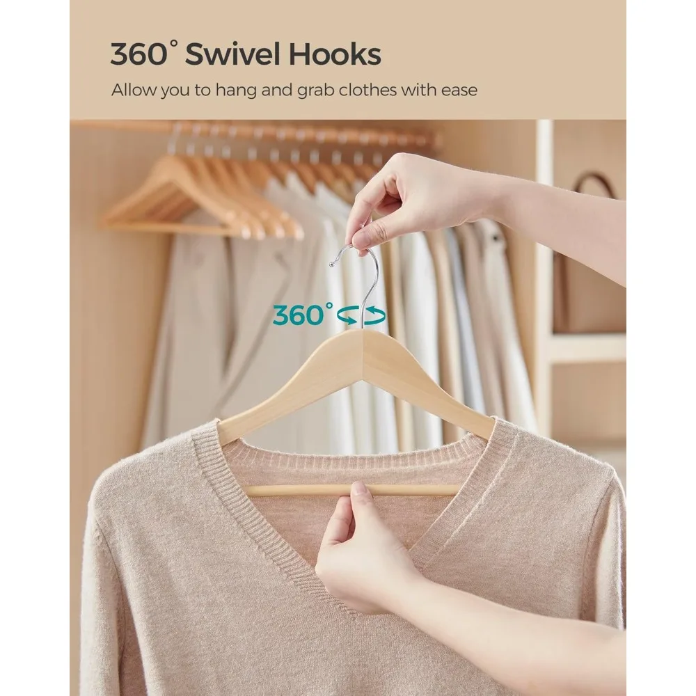 Wooden Hangers, Pack of 12, Coat Hangers, Non-Slip, Pants Bar, 360° Swivel Hooks, for Jackets, Shirts, Coats, Natural Beige UCR