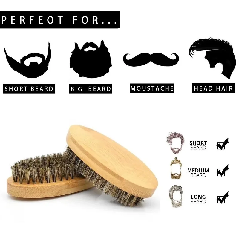 Shaving Brush Men's Boar Bristle Portable Barber Natural Beard Brush Comb Scissors Facial Cleaning Styling Tool