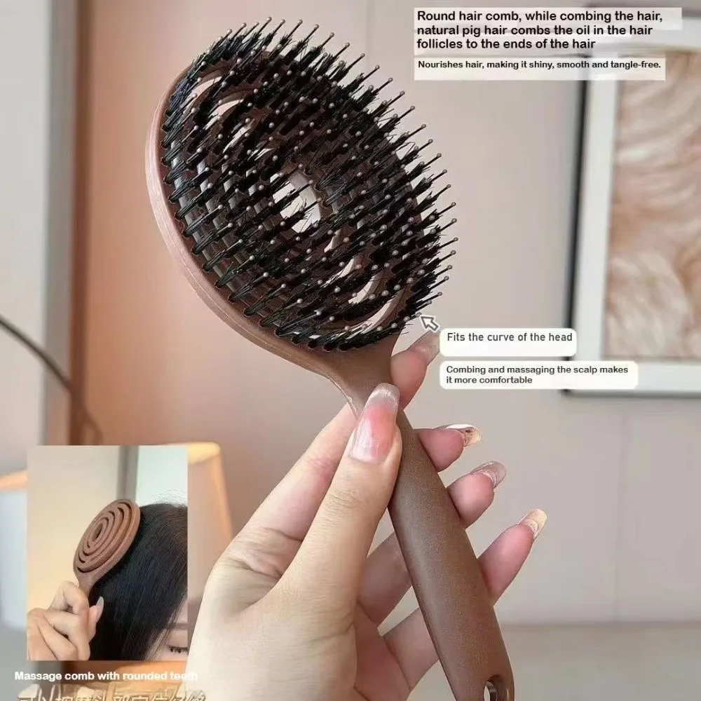 새로운 원형 멧돼지털 헤어 브러쉬, 속이 빈 마사지 엉킴풀이 헤어 브러쉬, 젖은 머리 엉킴풀이 빗, 이발사 도구