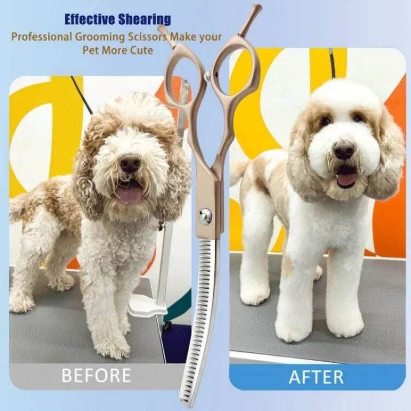 Dog Grooming Scissors Curved Chunkers Shears Stainless Steel Dog Grooming Cat Curved Scissor Light Weight Special Designed Pet Grooming Supply
