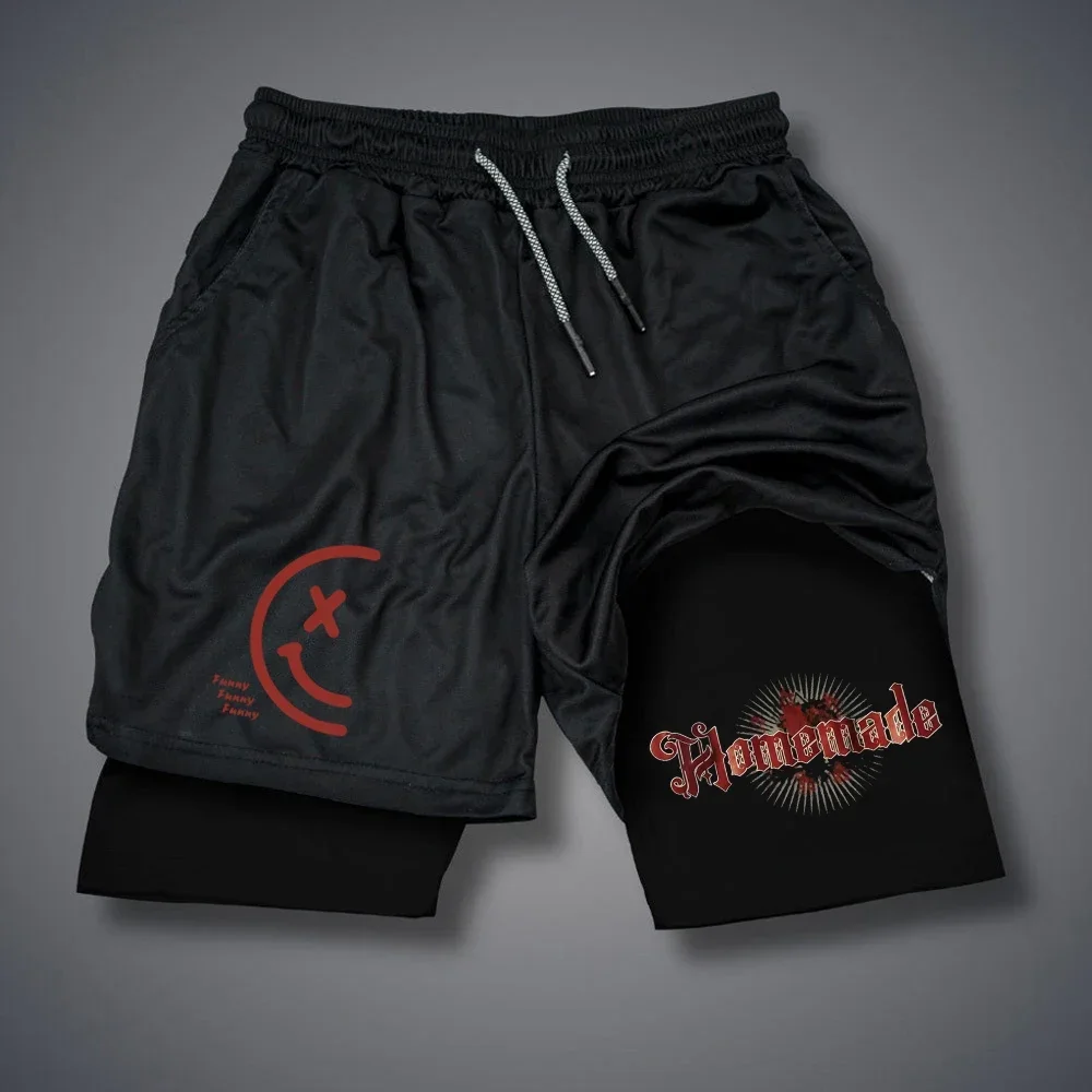CHICAGO CHAMPS 23 Shorts Summer Male Shorts Letter Print Short Pants Quick Dry Double-deck Pants Casual Y2k 2 In 1 Short Pant