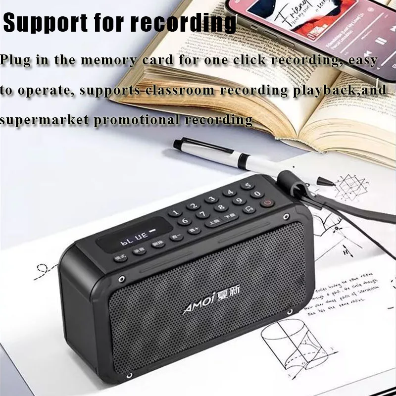 Portable Rechargeable FM Radio Outdoor Heavy Bass TWS Bluetooth Speaker Handsfree Music Player Support Recording TF USB AUX Play