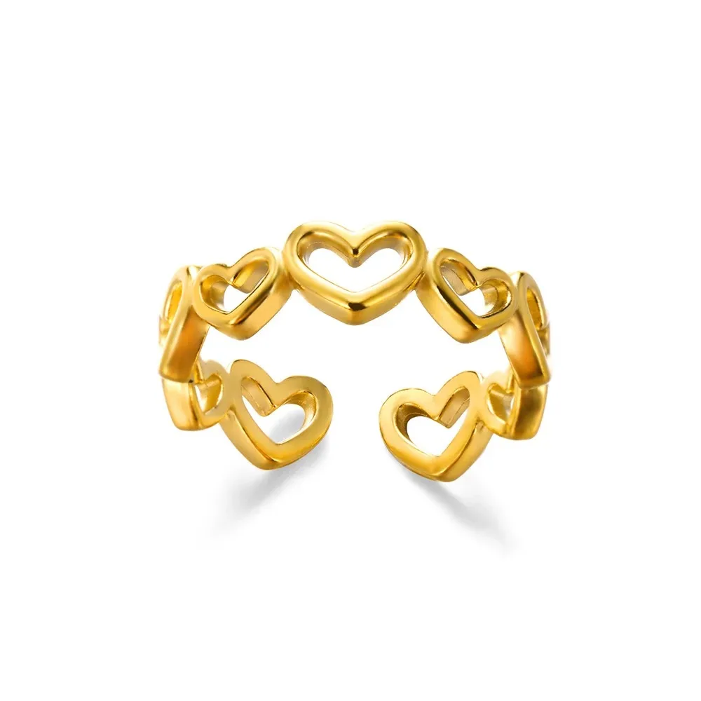 Gold Stainless Steel Hollow Double Rings For Women Wedding
