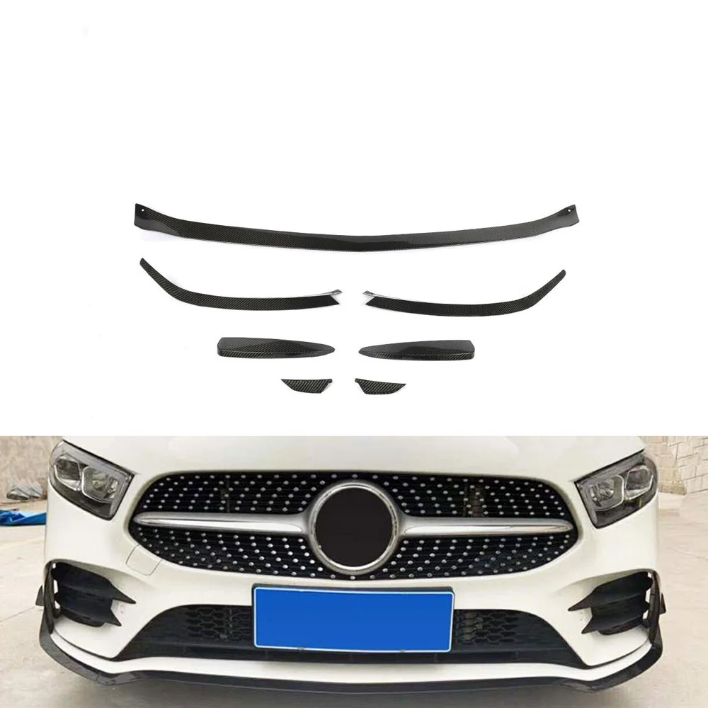 

7pcs/set Carbon Fiber Front Bumper Lip Spoiler for Mercedes Benz A Class W177 C300 Sport 2019 Black Lower Lip Front Protect