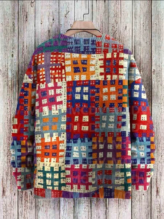 Vintage Geometry Art Print Casual Knit Pullover Sweater Women For Men Sweater