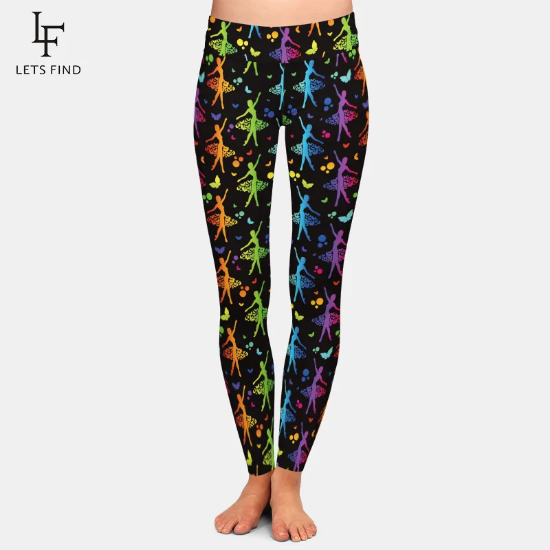 

New Arrival Sexy Girl Dance Printed Black Leggings Fashion Milk Silk High Waist Fitness Leggings Women Pants