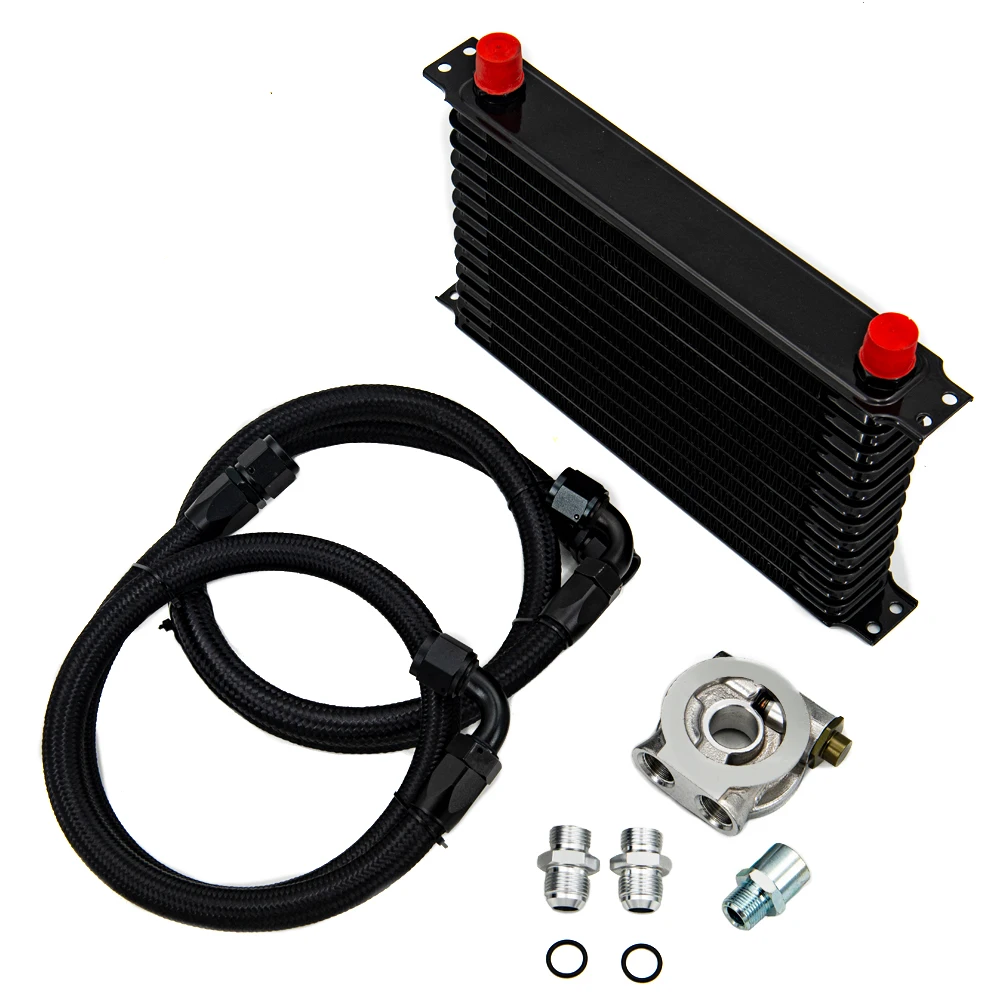 Universal 13 Rows Oil Cooler Kit AN10 Transmission Oil Cooler Kit Filter Adapter with Nylon Stainless Steel Braided Hose oil cooler kit