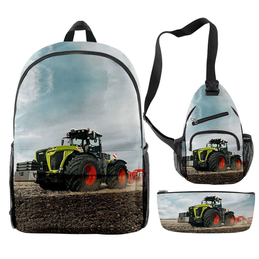 Cartoon Novelty Cool Tractor Pattern 3pcs/Set Backpack 3D Print Bookbag Travel Laptop Daypack Backpacks Chest Bags Pencil Case