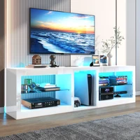 63" LED TV Stand for Televisions up to 70In, TV Cabinet with Adjustable Glass Storage Shelves, Modern LED Entertainment Center 2