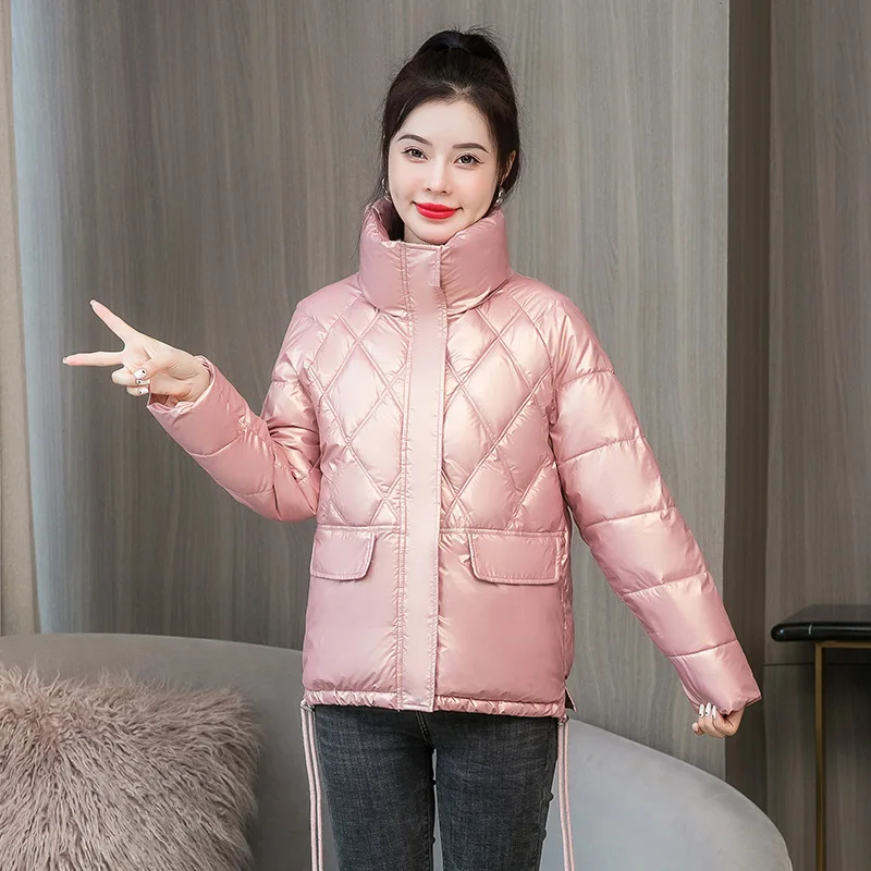 

Женская зимняя куртка, новинка 2022, модные парки, блестящая Толстая Повседневная куртка с воротником-стойкой, теплое пуховое пальто, женская парка с хлопковой подкладкой