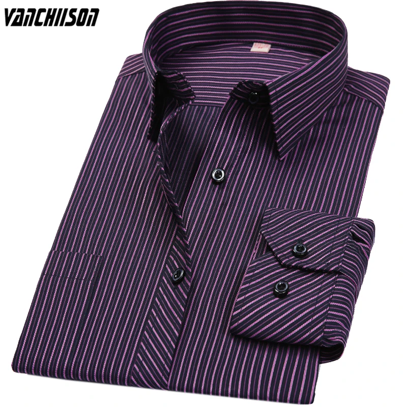 

Male Brand Shirt for Spring Summer Plus Size 5XL 6XL 7XL 8XL 9XL 100kg 135KG Big Men Giant Stripes Purple Office Vintage 00494