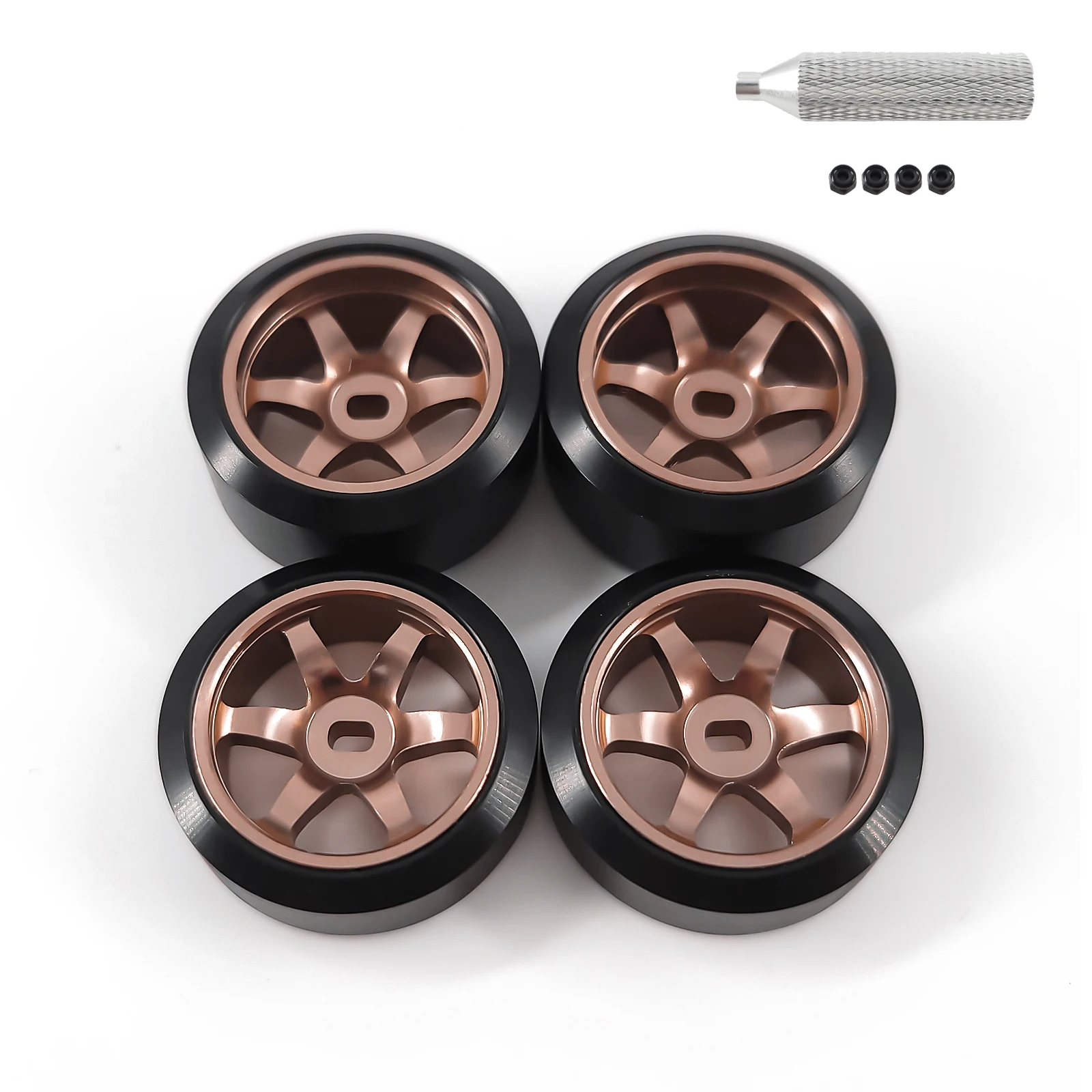 Alloy RC Drift Wheels & Tires For 1/28 Scale Cars - Compatible With Wltoys K969, K989, P929, Kyosho Mini-Z (4pcs, Black)