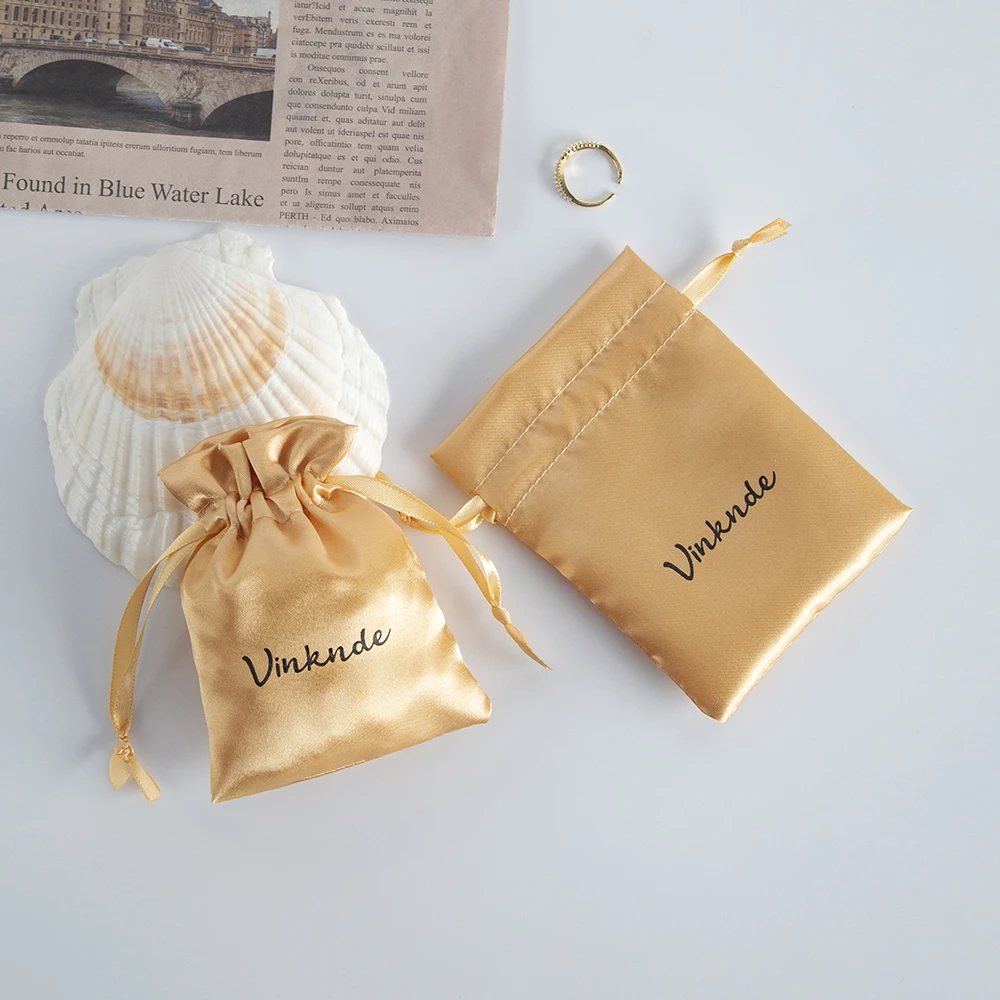 100pcs/lot Bulk Custom Logo Satin Silk Bags 7x9 10x15cm Jewelry Packaging Bags Wedding Gift Storage Drawstring Pouches Wholesale