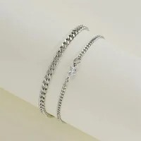 2Pcs Simple Fashion Stainless Steel Bracelet Set for Couple Unisex Women Men Lover Crystal Heart Silvery Chain Bracelets Jewelry - Image 4