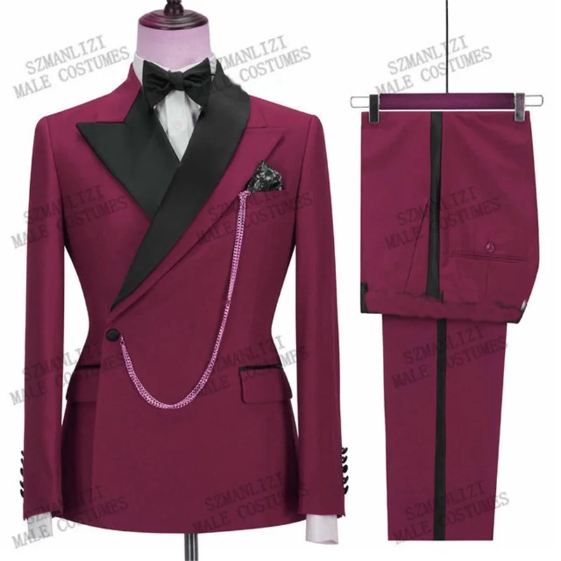 Fashion Men's Suit Two-piece Wedding Dress Groom And Best Man Blazer Korean Style Business Banquet Slim Fit Jacket Pant Chic Set
