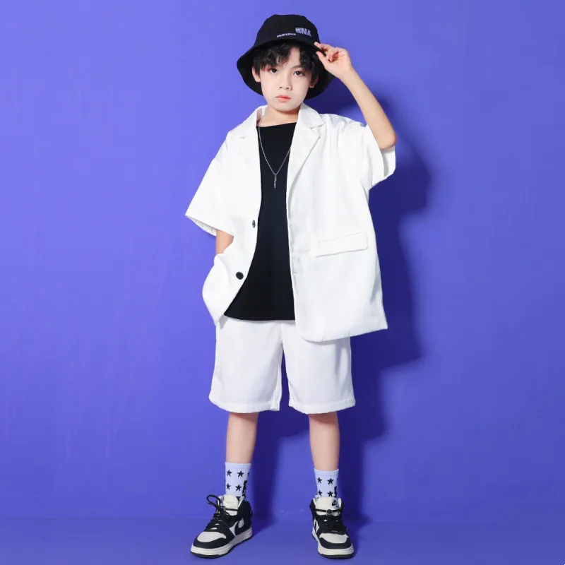 

Teen Boys Clothing Set Short Sleeve Blazer Jacket + Shorts 2pcs Summer Fashion Cool School Kids Tracksuit Child Hip Hop Outfits