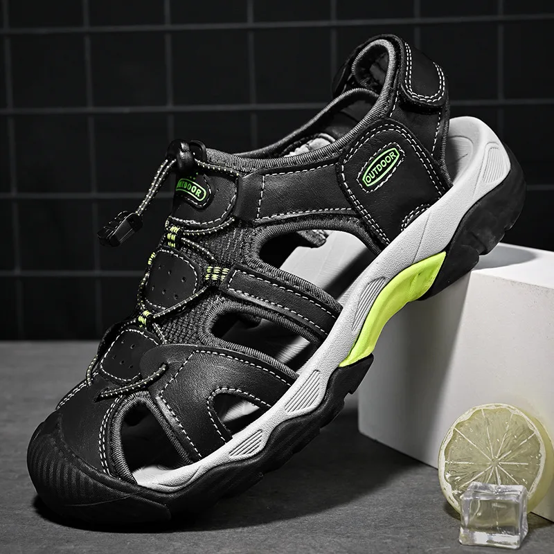 

Summer Breathable Black Men Hiking Sandals Slip-on Non-slip Leather Sandals Men Beach Outdoor Sandals Man Plus Size 48 sandalias