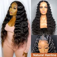 34 pouces cheveux humains 13X4 lâche vague profonde frontale perruque 13X6 bouclés dentelle avant perruques brésilien vague lâche 5x5 dentelle fermeture perruque 6