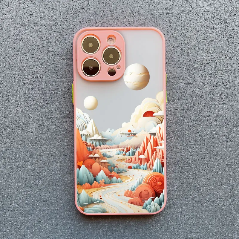 Creative Mountains Landscape Pink Shockproof Phone Case Cover