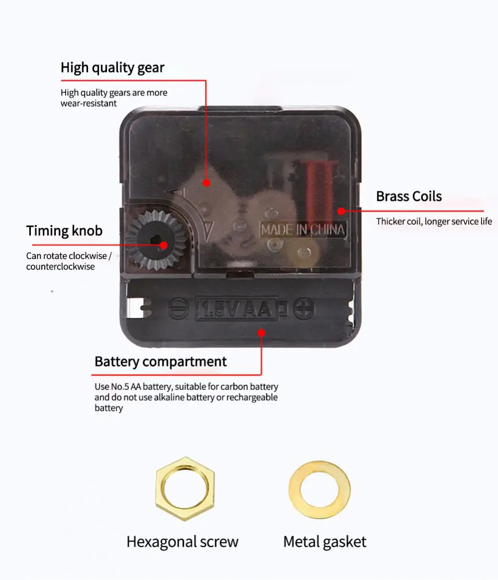 Description Picture 5 of item1 Set Hanging DIY Quartz Watch Silent Wall Clock Movement Quartz Repair Movement Clock Mechanism Parts Clock Parts with Needles