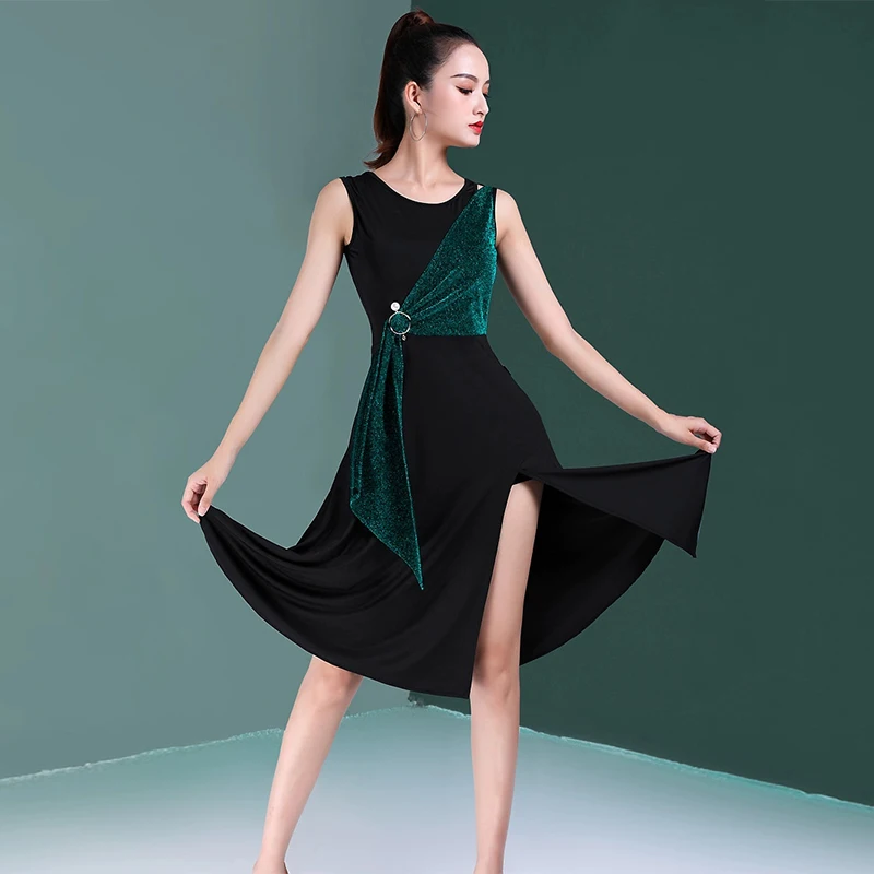 여성용 라틴 댄스 원피스, 전문 트레이닝 원피스, 섹시한 여름 공연 트레이닝 원피스, 무도회용 민소매 드레스 세트, 신제품 