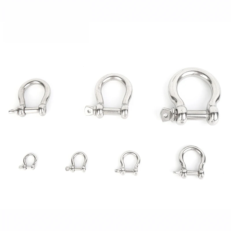 316 Stainless Steel Bow Shackle With Screw Pin Rigging Hardware M4-M38 D Shaped Cufflinks Shackle Type U Sling Rope Screw Hook