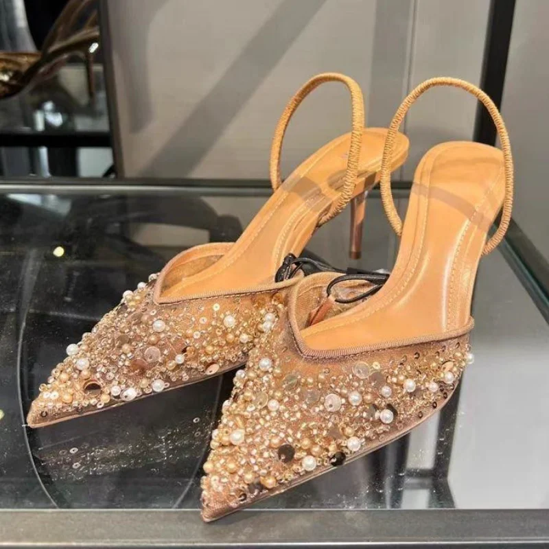 Niulatu Women's Pumps Fashion Pointed Slingback Female Stiletto Elegant Colorful Shallow Mouth Ladies Prom Shoes DJSE