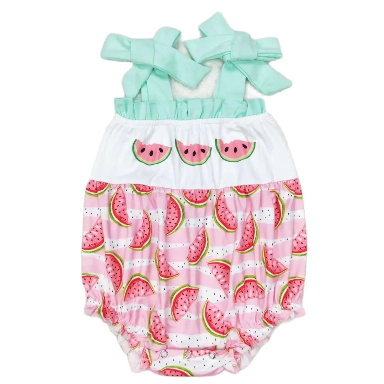 

SR1157 Good Quality Baby Girl Clothes Suspenders Sleeveless Top Watermelon Pink Stripes Print With Jumpsuit Children Clothes