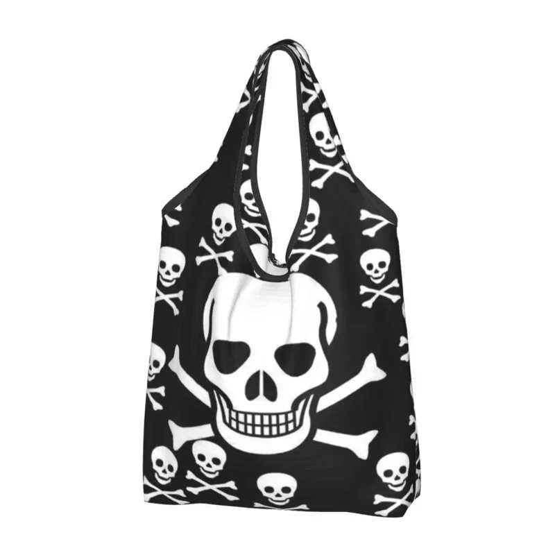 

Skull Print Grocery Shopping Bags Shopper Shoulder Tote Bag Large Capacity Portable Horror Skeleton Death Handbag