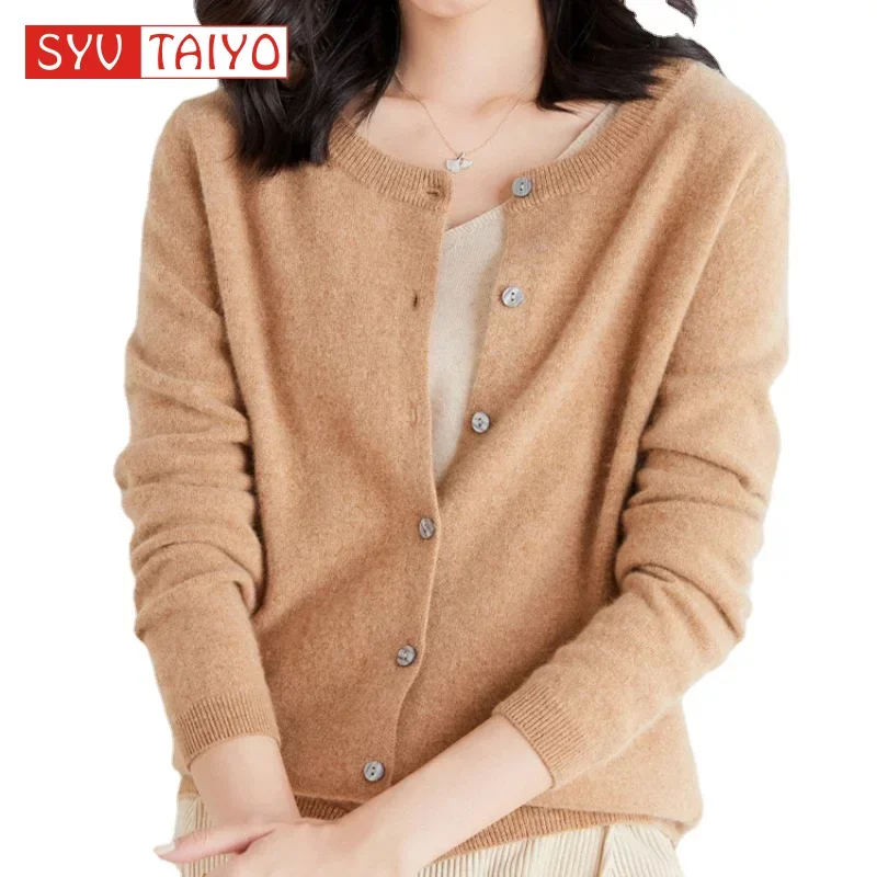 

Женский вязаный укороченный шерстяной кардиган, Свободное пальто с круглым вырезом, топ с длинными рукавами, корейская модная одежда, новинка, осень, зима
