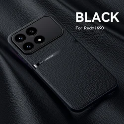 Magnetic Leather Car Holder Case with Soft Frame Back Cover for Redmi K60e (Black)