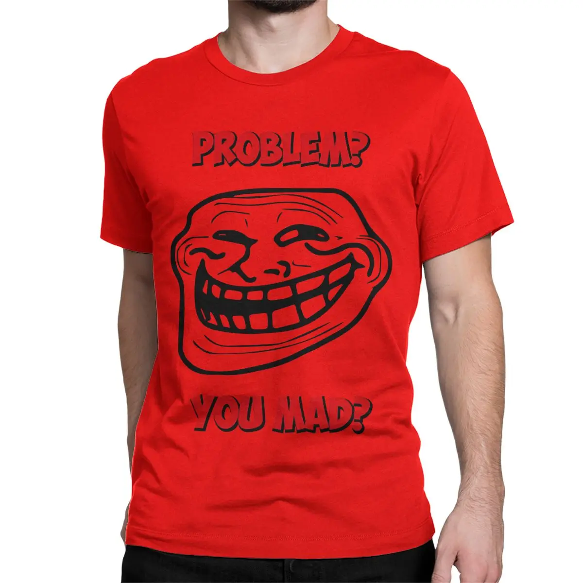 thumbnail image 1 of Camiseta de algodón para hombre, con cuello redondo, manga corta, con texto "U Mad Bro Problem Troll Rage Face Comic Trollfac", 1 of 7