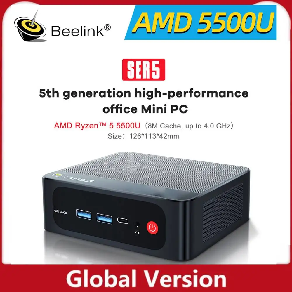 Gaming Computer Beelink Mini PC, AMD Ryzen 5 5500U(7nm, 6C/12T) Up