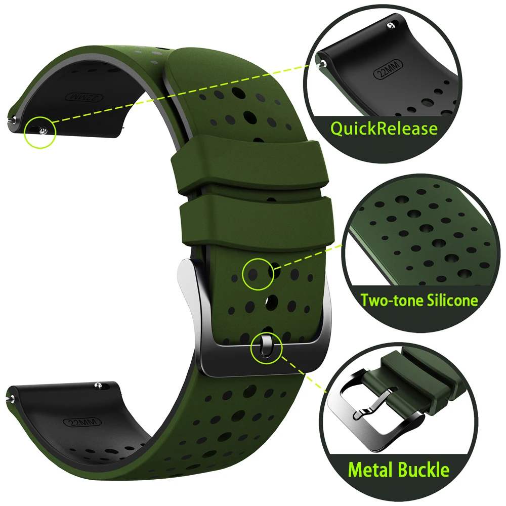 Breathable Silicone Strap 22mm Replacement Wristband Bracelet