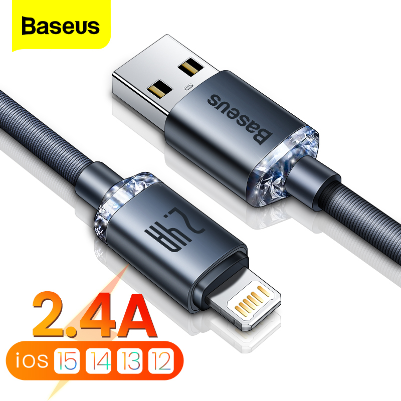 Baseus USB Cable For iPhone 14 13 12 11 Pro Max X Xr 8 Plus 2.4A Fast Charging Charger Wire Cord For iPad Pro Data Cable 1.2-2M