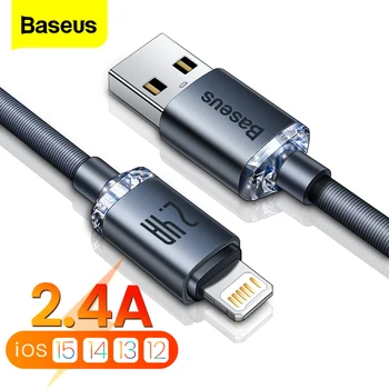 Baseus-아이폰 14 13 12 11 프로 Xs 맥스 X Xr 8 7 플러스 2.4A 용 USB 케이블, 고속 충전, 아이패드 프로 데이터 케이블 2M, 유선 코드