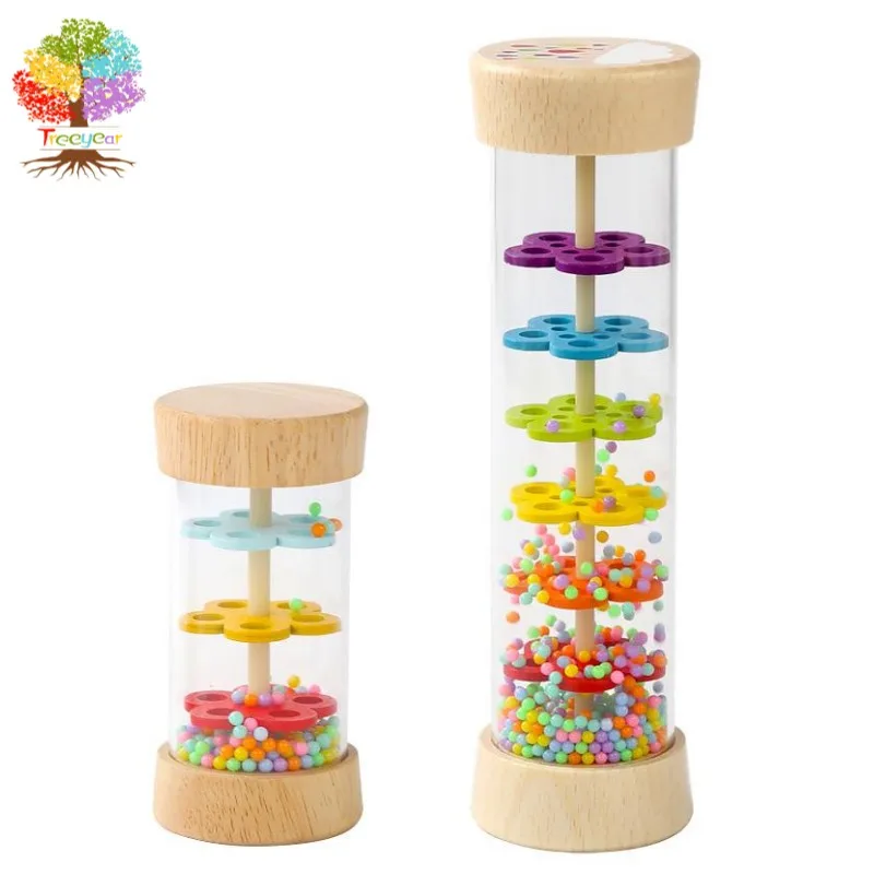 

Wooden Rainbow Rainmaker Toy Rhythm Instrument and Rattle for Babies Helps Hand-Eye Coordination and Developing Sensory Skills