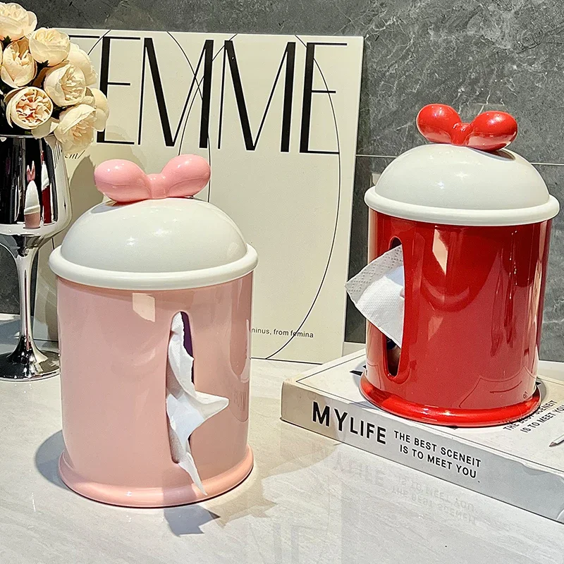 Kawaii Bow Tissue Organizer Cute Home Napkin Box Living Room Desktop Creative Ornaments Table Storage Box School Supplies