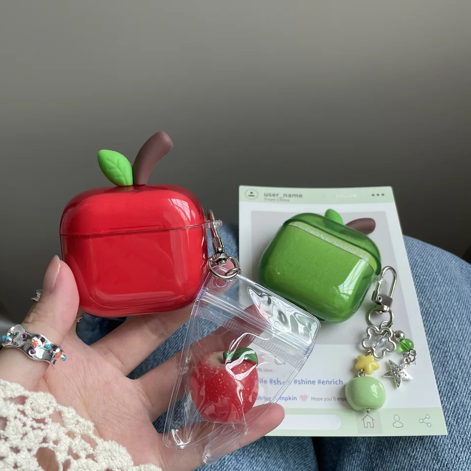 apple airpods おまけ付き！ Translucent Red Green Apple Earphone Case for AirPods 1 or 2 3 4