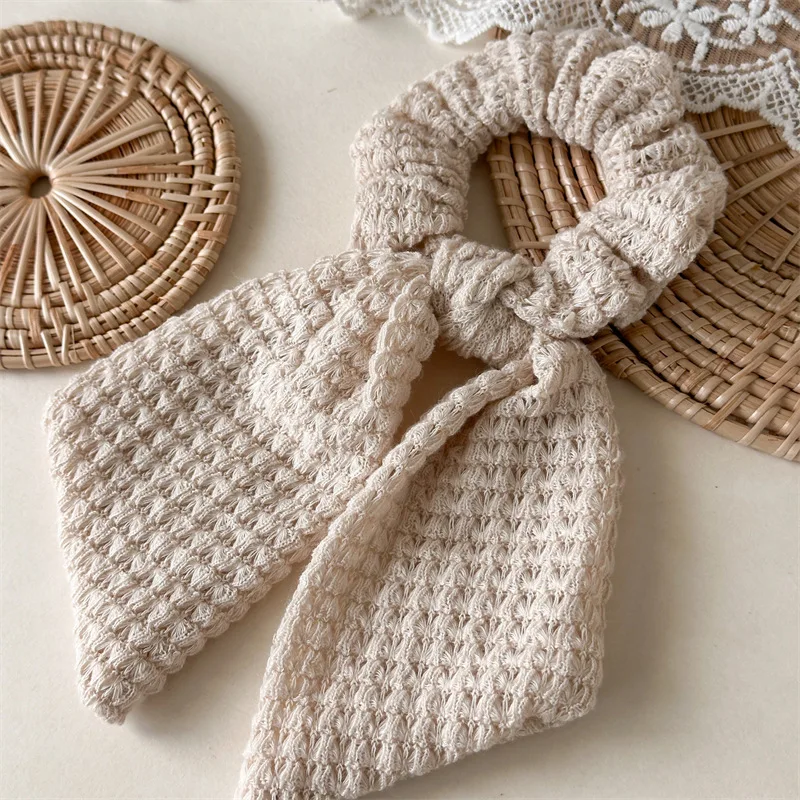 1PC Knit Scarf Scrunchies,Black Beige Hair Ties, Soft Textured Bow Hair Accessories,Stylish Daily Hair Decor,Trendy Women's Hair