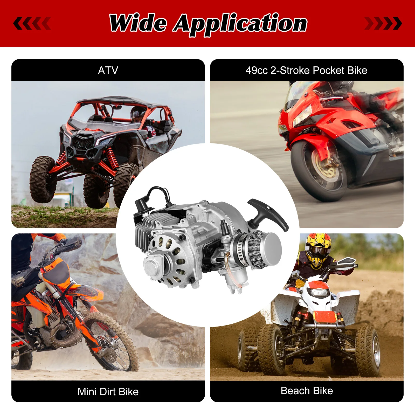 2-Takt Offroad-ATV-Motorkit, 49,85ccm Fahrradmotor, 3PS Mini-Dirt-Bike-Motor Luftgekühlt Einzylinder Seilzugstart – Detail 12
