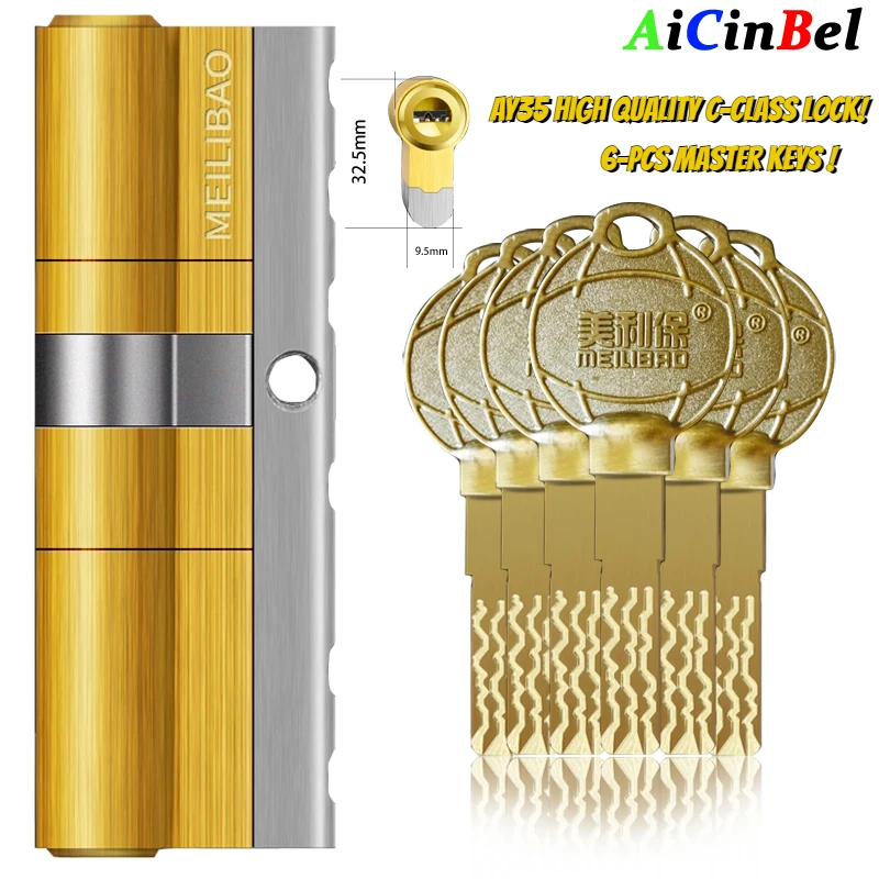 

High Quality European Standard Lock Cylinder,AY35 SuperC-level Entrance Door All Copper Lock Cylinder,Anti-theft Door Lock 6Keys