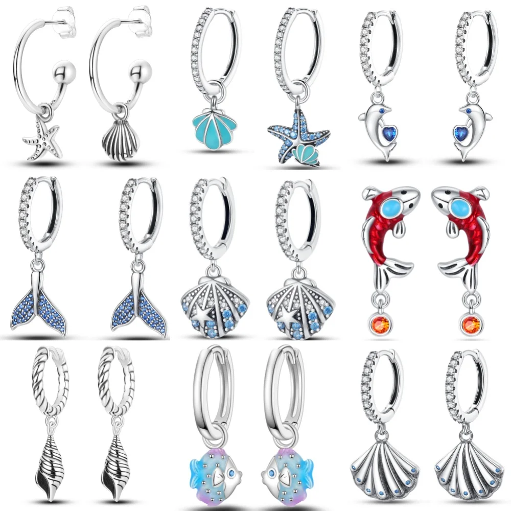 

Hot 925 Sterling Silver Starfish Shell Ocean Series Drop Earrings For Woman Fashion Party Fine Gifts Elegant Jewelry Accessories